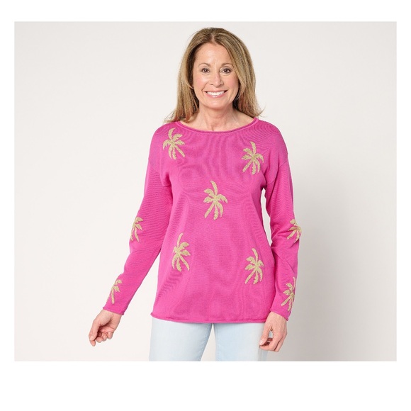 Belle by Kim Gravel Pink and Gold Palm Sweatshirt - Picture 1 of 5